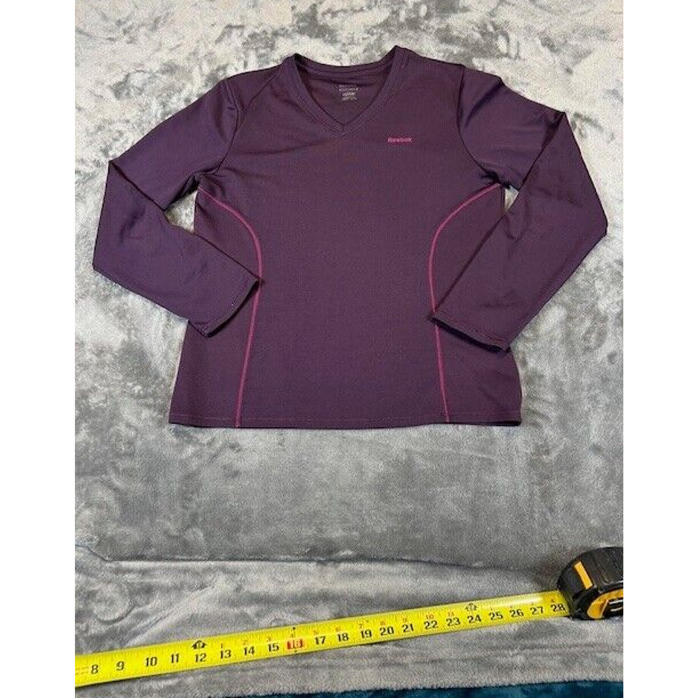Reebok Women's Stretch Nylon Play Dry L/S V-Neck Purple Athletic T Shirt - S - Picture 1 of 8